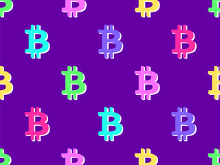 Obraz premium Seamless pattern with 3D Bitcoin symbol. Multicolored isometric Bitcoin symbol. Bitcoin cryptocurrency, crypto trading. Design of wallpapers, banners and posters. Vector illustration