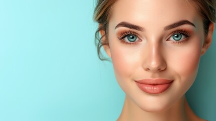 Fototapeta premium A close-up of a woman's face with blue eyes
