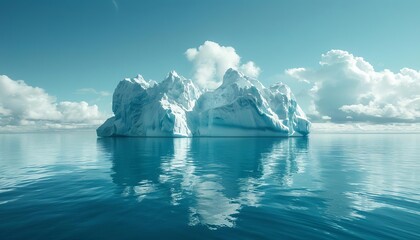 Arctic icebergs in a clear blue ocean, suitable for climate change awareness campaigns or cold environment explorations