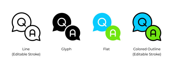 Q and A, Question and Answer vector icon set for website design, app, ui, isolated on white background. Vector illustration.