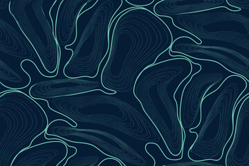 Abstract digital wave seamless pattern. Blue circular linear shape on blue background. Futuristic stripe wave