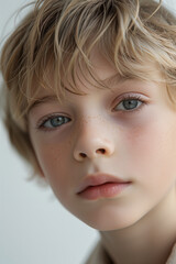 Portrait of a cute little boy with blond hair and blue eyes