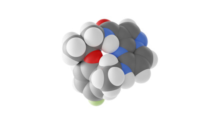 repotrectinib molecule, anti-cancer medication, molecular structure, isolated 3d model van der Waals
