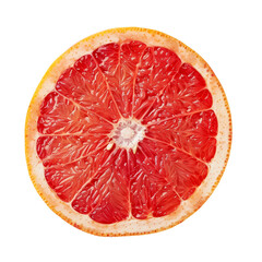 A slice of ripe grapefruit isolated on white or transparent background, png clipart, design element. Easy to place object on any other background.