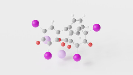 erythrosine molecule 3d, molecular structure, ball and stick model, structural chemical formula e127