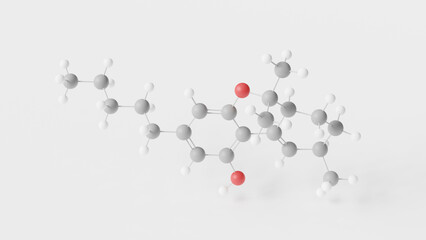 delta-10-tetrahydrocannabinol molecule 3d, molecular structure, ball and stick model, structural chemical formula cannabinoids