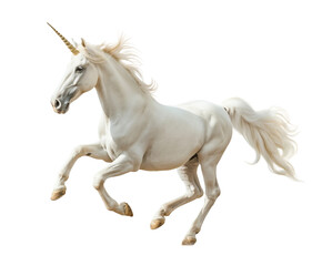 Obraz na płótnie Canvas A white unicorn is running in the air, dynamic pose, isolated on white or transparent background, png clipart, design element.