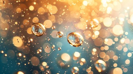 Golden Sparkling Water Drops on a Warm Glowing Background