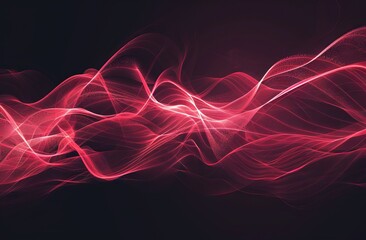 abstract red and pink glowing light waves on black background, generative ai 