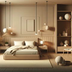 minimalist bedroom interior in brown colors 