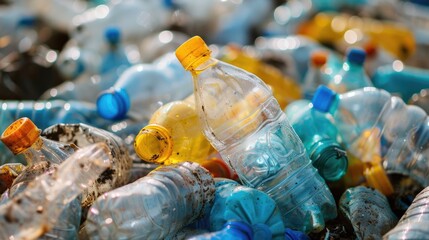 Landfill plastic bottles. Generative AI