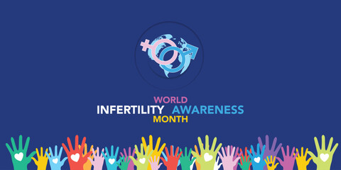 June is World Infertility Awareness Month vector. Pink and blue awareness ribbon with world map silhouette icon vector isolated on a white background. Fertility health design element. Important day