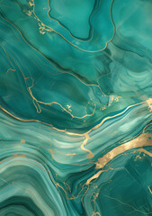 Abstract background featuring aqua marble with swirling emerald veins and flecks of pure gold