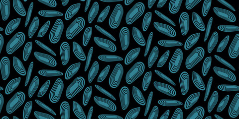Abstract digital rounds seamless pattern. Monochrome blue circular shape. Futuristic linear wave.