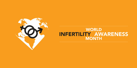 June is World Infertility Awareness Month vector. Pink and blue awareness ribbon with world map silhouette icon vector isolated on a white background. Fertility health design element. Important day