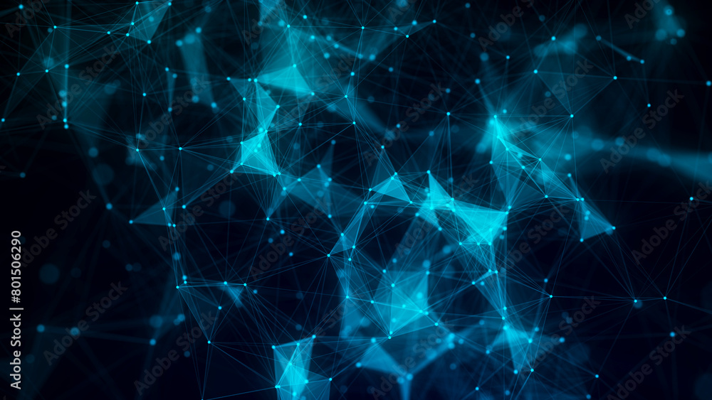 Aufkleber Network connection structure. Blue science background. Abstract digital background. Big data visualization. 3d rendering.