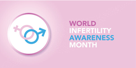 June is World Infertility Awareness Month vector. Pink and blue awareness ribbon with world map silhouette icon vector isolated on a white background. Fertility health design element. Important day