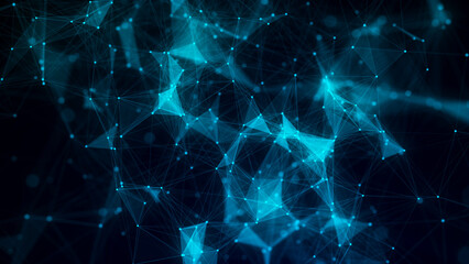 Naklejka na ściany i meble Network connection structure. Blue science background. Abstract digital background. Big data visualization. 3d rendering.