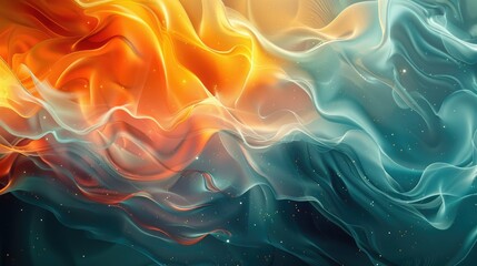 Abstract painting with bright orange and blue colors