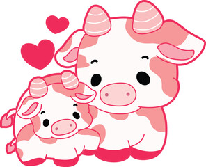 
Pink Cow Strawberry Milk Vector Icon. Pink cute dairy calf cow farm animal. Cute funny cow pink character design.

