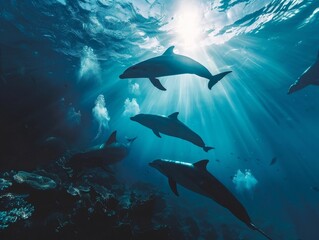 Captivating Silhouettes of Underwater Creatures in a Cinematic Seascape