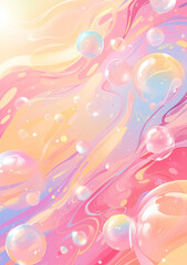 Abstract background with whimsical marble and floating bubbles in soft pastel colors