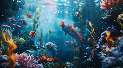 Captivating Underwater Realm:A Vibrant Display of Aquatic Splendor in Cinematic Detail