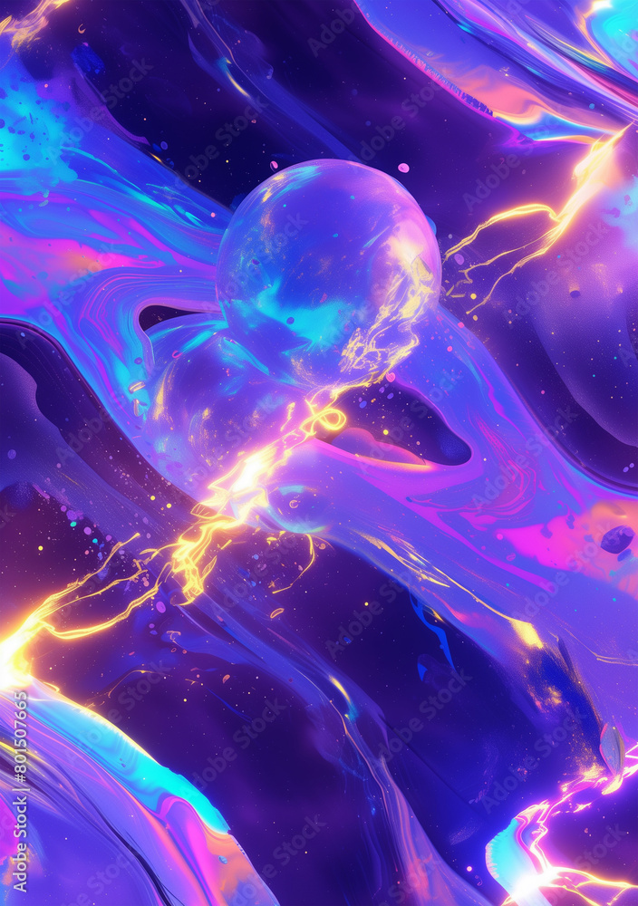 Poster abstract background with neon splash marble pattern and splattered paint details
