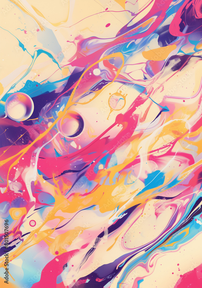 Poster abstract background with neon splash marble pattern and splattered paint details