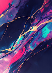 Abstract background with neon splash marble pattern and splattered paint details