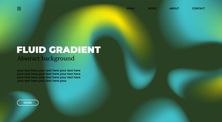 Modern web page template with smooth gradient background featuring blurred shapes and space for text. Blend of green, yellow, blue, and black hues creates wavy, liquid-like gradient effect.