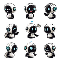 Cute cartoon robot character set. Vector illustration isolated on white background.