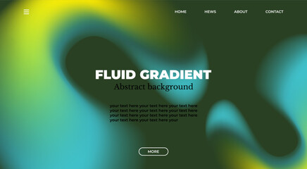 Abstract gradient web page design template, background with smooth blur shapes and sample text, copy space.Green, yellow, blue and black color.Copy space.Wavy liquid gradient mesh.Grapic design.
