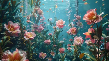 Enchanting Underwater Floral Oasis:A Cinematic Glimpse into a Captivating Aquatic Realm