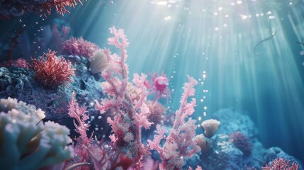 Fototapeta na wymiar Enchanting Underwater Realm:Delicate Creatures in a Cinematic SeaScape