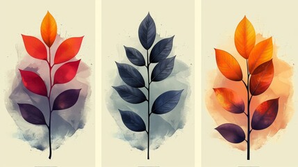 This botanical wall art modern set features a foliage line drawing with an abstract shape. Abstract Plant Art design is ideal for prints, covers, wallpapers, minimal and natural artworks.