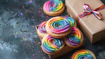 Fototapeta na wymiar cookies rainbow and gift box