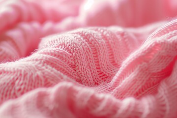 A close up of a pink knit sweater with a fuzzy texture