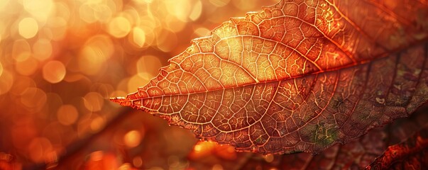 Obraz premium Artistic closeup of a leaf with light passing through, showing intricate vein patterns