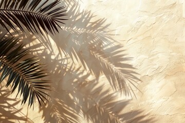 A wall with a shadow of a palm tree on it