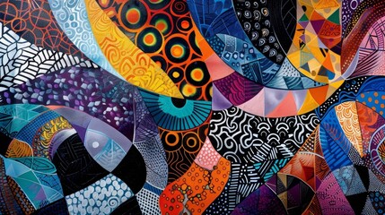 Kinetic Zentangle-Inspired Abstract Art with Vibrant Colors and Patterns