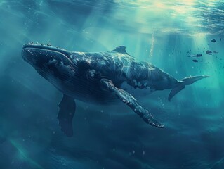 Fototapeta premium Majestic Aquatic Leviathan Prowling the Depths of the Mysterious Underwater Realm