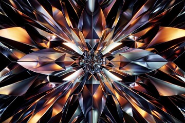 Mesmerizing Metallic Kaleidoscope of Shapes and Lights Against a Dramatic Midnight Backdrop