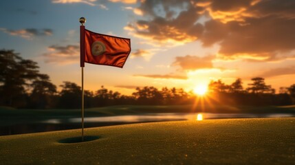 Golf ball and flag of Morocco on green golf course