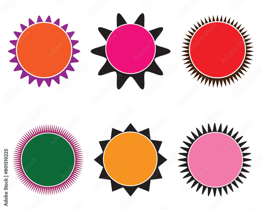 Poster zig-zag circle collection in different colour. set of colourful stickers. set of vector squares, ico