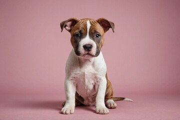 Fototapeta premium American Staffordshire Terrier puppy looking at camera, copy space. Studio shot.