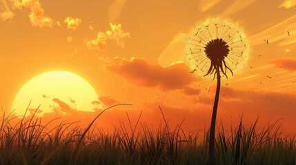 Zen sunset dandelion. Generative AI