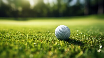 Obraz premium Golf ball on green grass ready to be shot into the hole
