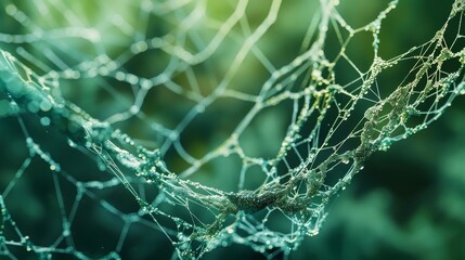 Vibrant Metallic Mesh Entwined with Dynamic Green Foliage in Cinematic Photo Style