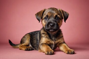 Obraz premium Border Terrier puppy looking at camera, copy space. Studio shot.